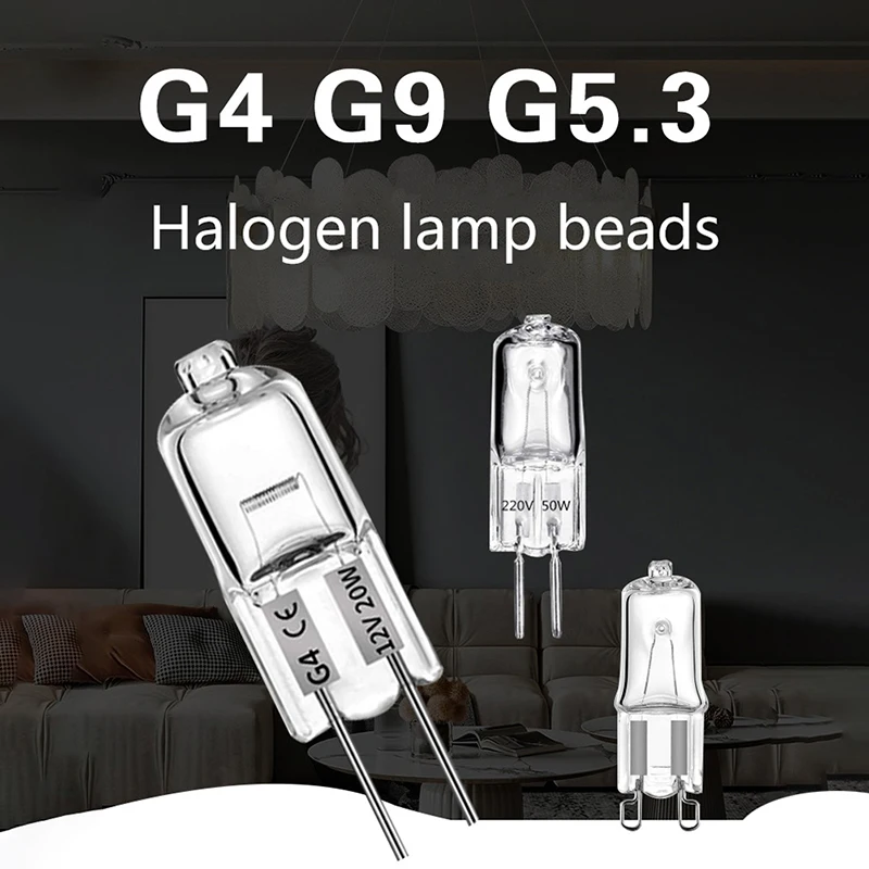 

Галогенная лампа, 2 шт., G4/G5.3/G9, 12 В/220 В постоянного тока, галогенная лампа, прозрачная каждая лампа с внутренней коробкой для украшения дома