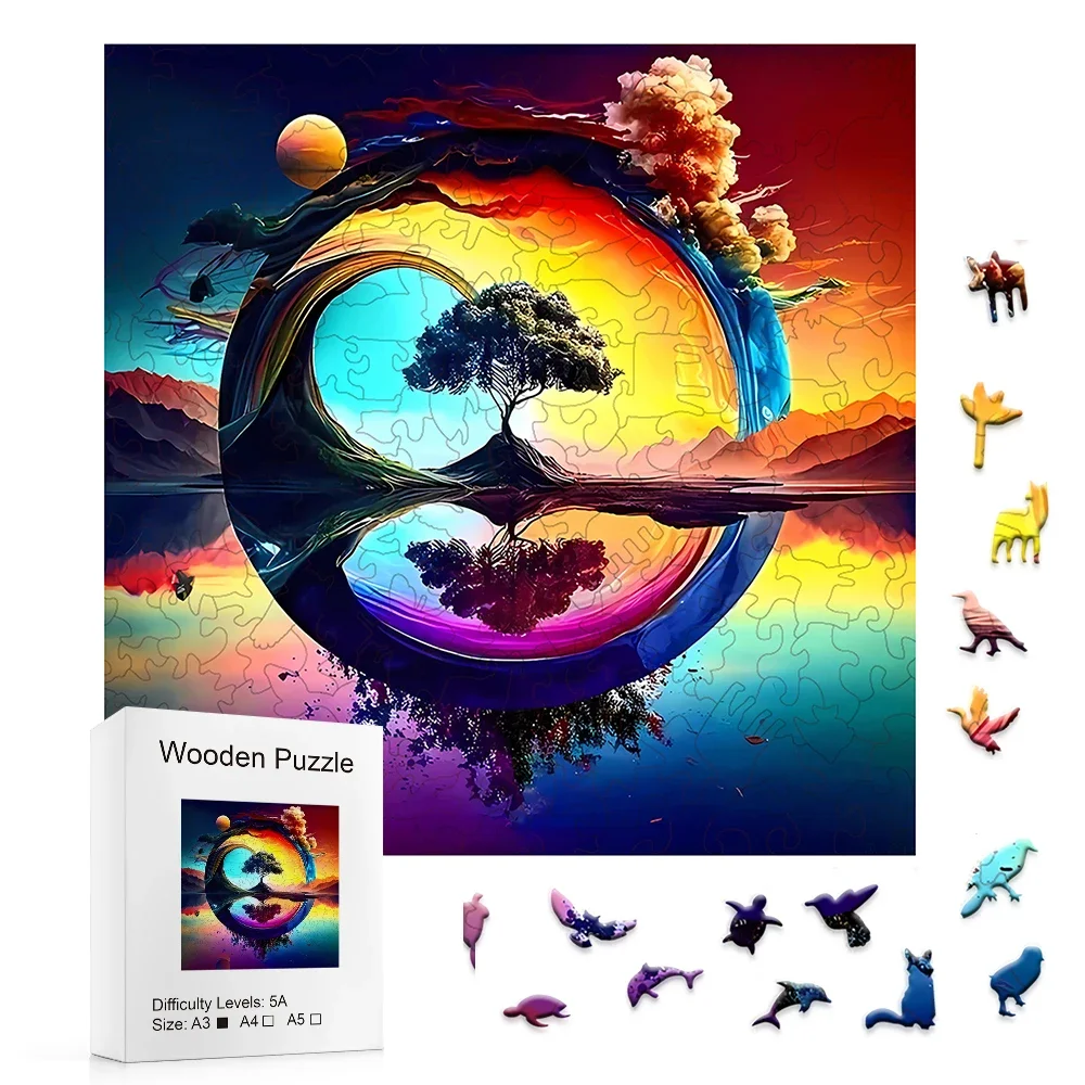 Creative YIN-YANG Sun, Moon, Life Tree Wooden Puzzle, Handmade Decoration, Fun To Explore Puzzles, Educational ToysChristmas 100 pcs chen qing ling figure lomo card the untamed xue yang wen ning cosplay exquisite creative life photo card drama stills