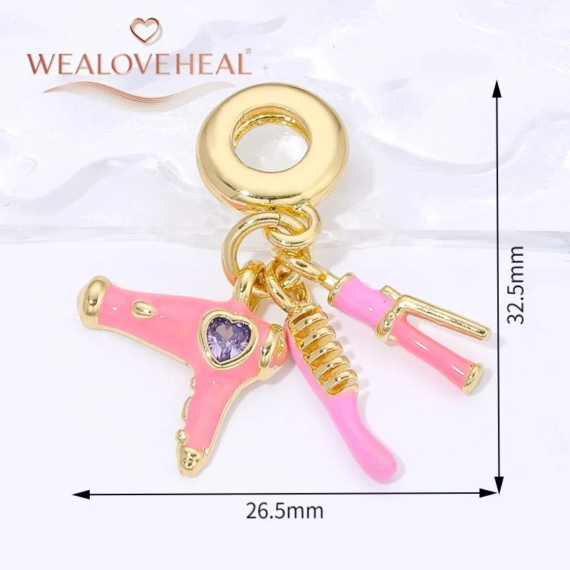charms für armbänder,Niedliche, süße, pinkfarbene Emaille-Boxhandschuhe/Cartoon-Mädchen/Haartrockner-Kamm-Clip-Anhänger für DIY-Halsketten- und Armband-Schmuckherstellungszubehör – Detail 22