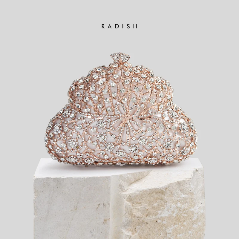 

Custom Radish original crowdbag bag elegant women's rose gold openwork bow dress wedding clutch chain bag