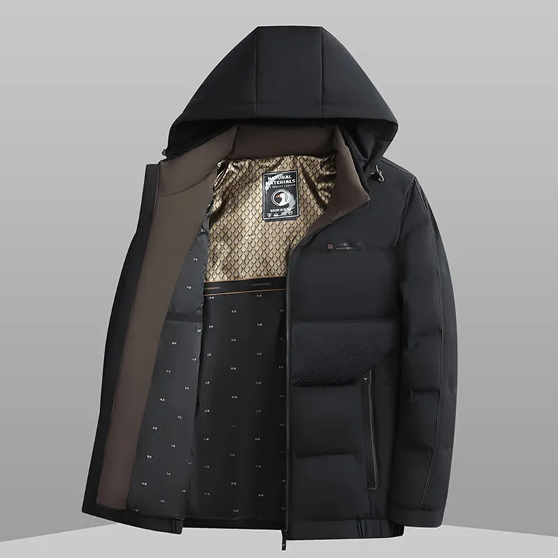 Men's Down Jacket 90% White Duck Down Mid-length Lightweight Padding Winter Cold Clothes Coat