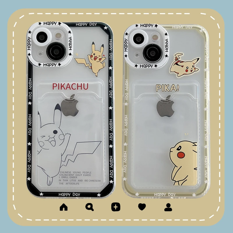 Ins Pokemon Pikachu Wallet Card Holder Phone Case For Iphone 13 12 Mini 11 Pro X Xr Xs Max 7 8 6 Plus Silicon Cover Coque Mobile Phone Cases Covers Aliexpress