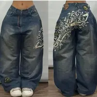 2024 New American Trend Retro Hip-hop Embroidery Pattern Baggy Jeans For Men And Women Y2K Harajuku Gothic Wide Pants Streetwear - Image 4