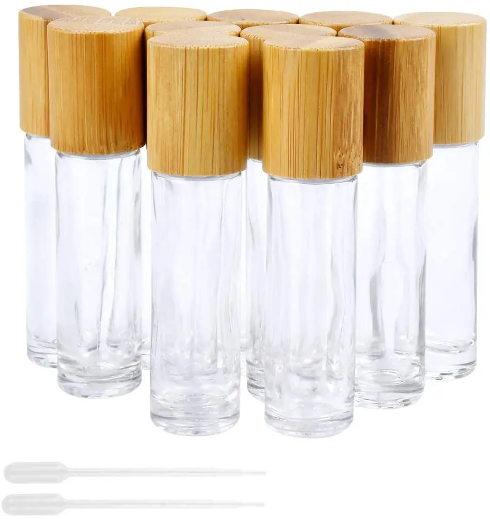 

Glass Metal Roller Ball Bottles 12pcs Refillable Bottle 10ml Roll On for Essential Oil Vials Cosmetic Container Bamboo Lids