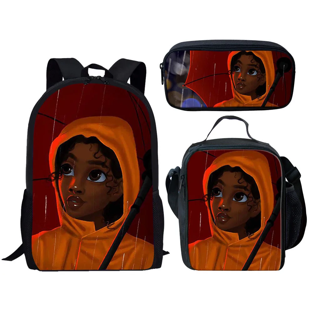 Popular Funny Pretty African Girls 3D Print 3pcs/Set pupil School Bags Laptop Daypack Backpack Lunch bag Pencil Case