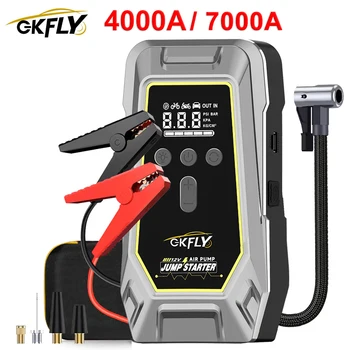 GKFLY Avviatore di emergenza per auto con compressore d'aria 4000A/7000A Batteria per auto Booster Gonfiatore per pneumatici Dispositivo di avviamento 12V per auto