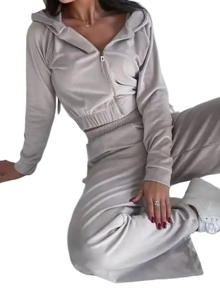 Women Spring Summer Sweatshirt Sets Cropped Hooded Coats