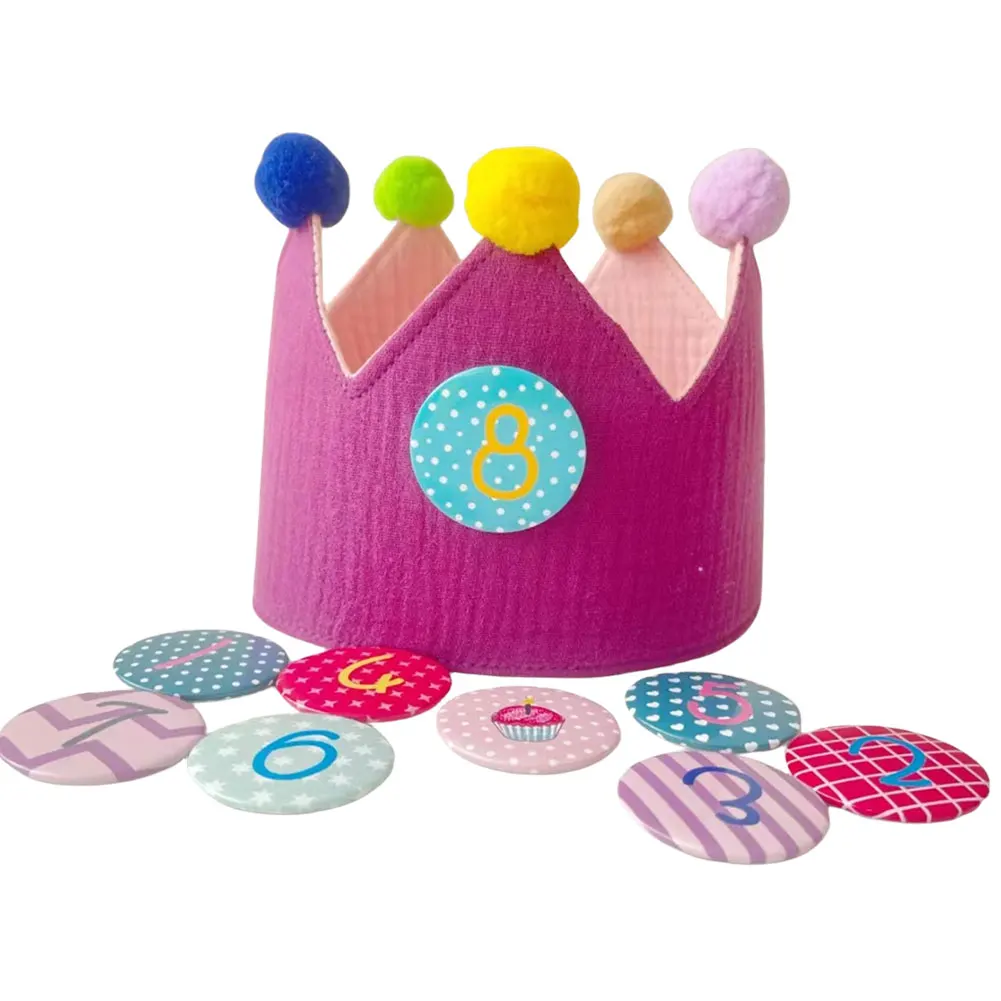Unisex Birthday Hat Double-Sided Birthday King Crown Soft with Interchangable Number 0-9 Kids Party Decor Hat Accessory