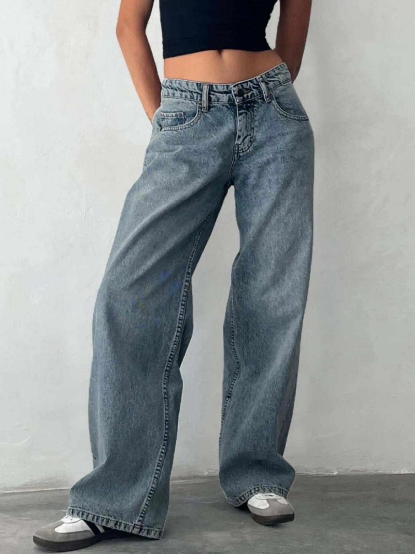 Y2K Baggy Jeans for Women Trendy Low Rise Casual Straight Leg Boyfriend Jeans Denim Pants with Pocket Streetwear