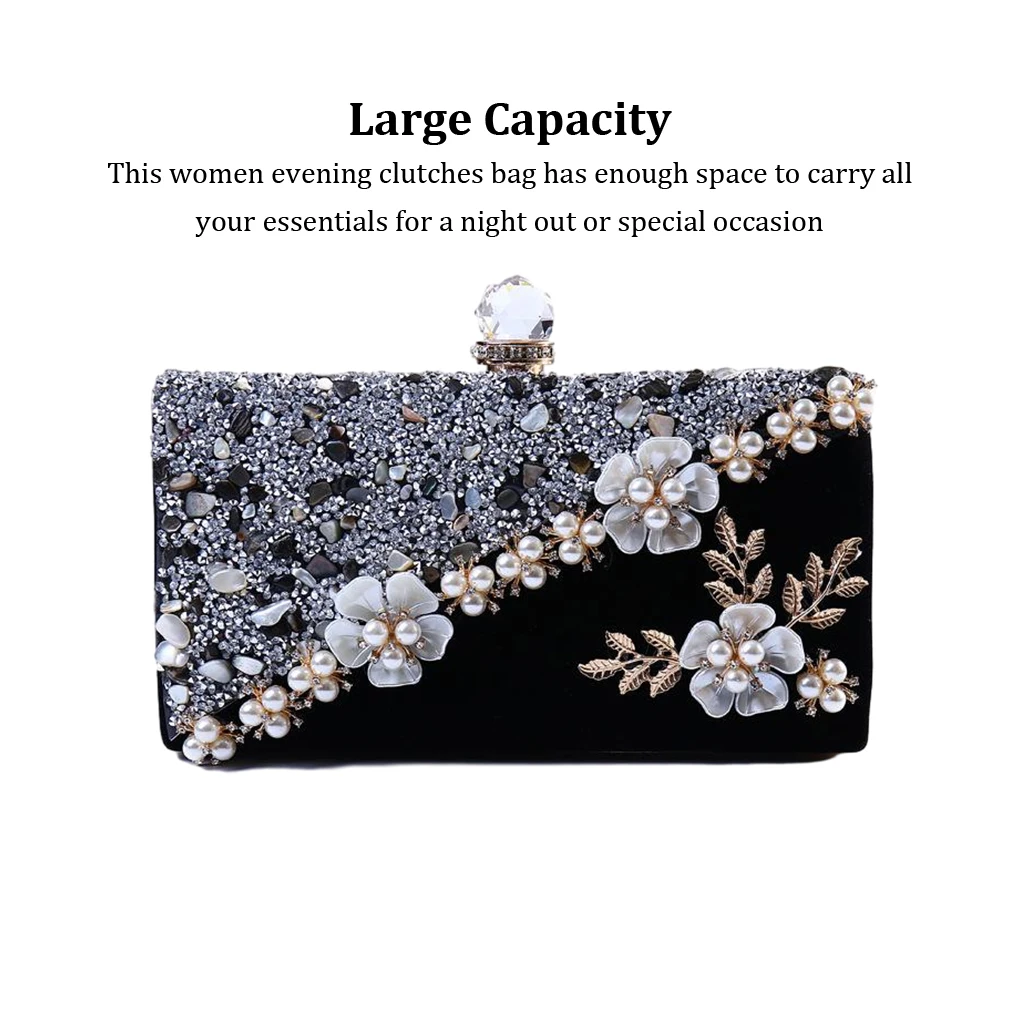 Shiny Handle Rhinestones Handmade Evening Clutch Bags Velour Cover Handcase Luxury Chain Wallet Purse Banquet Bag