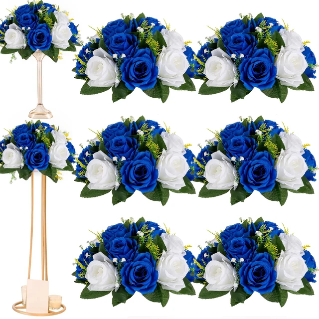 センターピースアレンジメントブーケ用フラワーボール 2個 ラージフェイクローズボール ロイヤルブルー センターピーステーブル用 並行輸入品