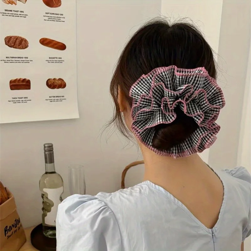 Vintage-Inspired Plaid Scrunchie - Ruffled Balletcore Hair Tie