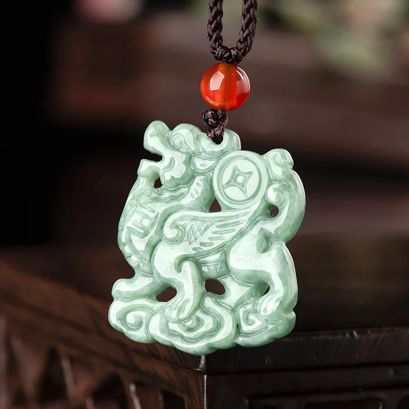 

Natural Burma Jade Kirin Pendant Necklace Men Women Feng Shui Charm Genuine Myanmar Jadeite Lucky Beast Kirin Amulets Necklaces