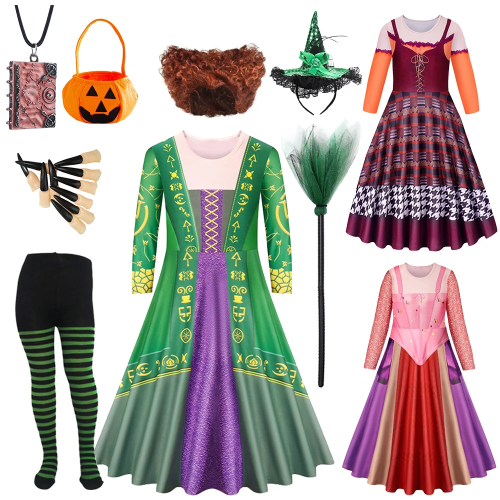 

New Movies Halloween Child Witch Winifred Costume Girls Party Witch Sarah Mary Sanderson Sisters Dress Up Vampire Fancy Clothes