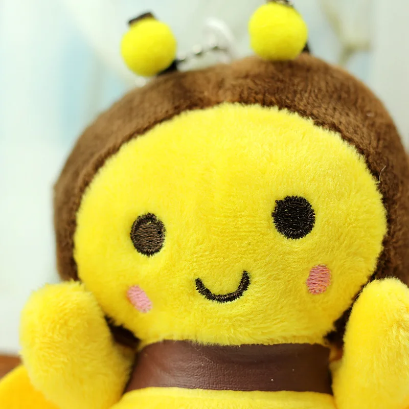 Size 12 Cm Cute Yellow Little Bee Pendant Plush Toy Cartoon Stuffed Animal Bag Hanging Decoration Key Chain Rag Doll