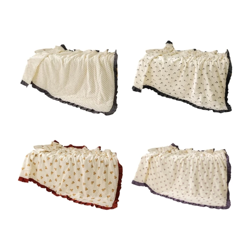 

Cotton Ruffle Baby Blanket Breathable Crib Blankets Lightweight Muslin Swaddles 69HE