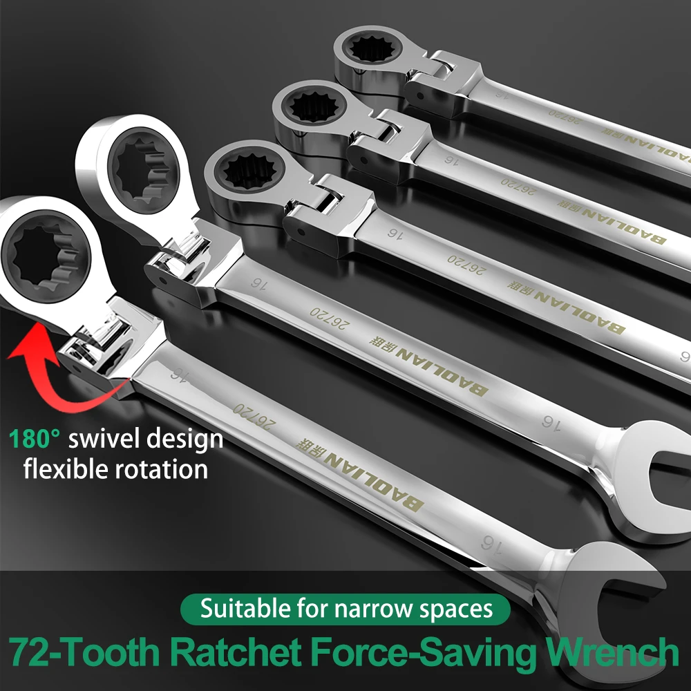 High-Efficiency Dual-Use Universal Ratchet Wrench with Movable Head