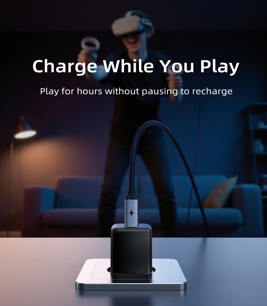 CABLETIME VR-Link-Kabel 16FT mit 18W Ladefunktion – Kompatibel mit Meta Quest 3S/3/2/Pro, Oculus Quest, Pico 4, PC VR, Steam VR – Detail 4