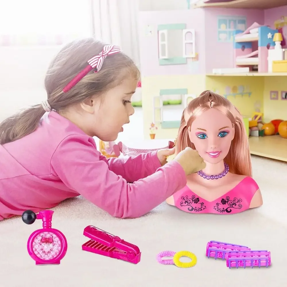 재미있는 PVC 하프 바디 메이크업 헤어스타일 공주 드레스업 메이크업 세트 소녀들을 위한 메이크업 인형 머리 스타일링 헤드