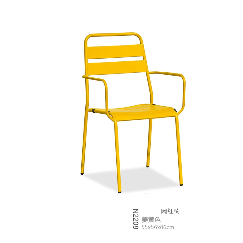 Yellow Green Outdoor Dining Chair Table Set Metal Colorful Garden Park Furniture Modern Luxury Commercial Coffee Restaurant