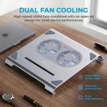 Supporto per Laptop da Scrivania, Rialzo per Laptop in Alluminio, Supporto Ergonomico per Computer con Ventole Silenziose per Notebook da 12-17 Pollici