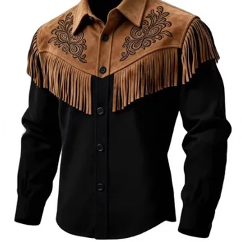 Giacca da uomo con frange 2026, stile etnico retrò, con nappe, monopetto, casual, autunno inverno, streetwear, moda, cappotto lungo, capospalla
