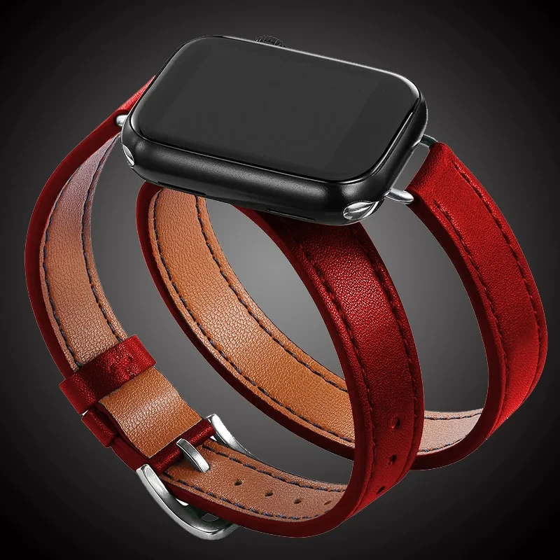 Elegant Double Tour Leather Strap for Apple Watch - Fashion Correa
