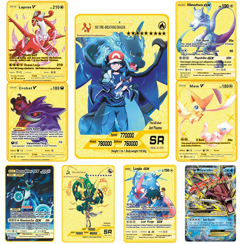 Карты Pokemon Gold Metal GX EX Vmax Energy Card Charizard Pikachu редкая коллекция боевая игра