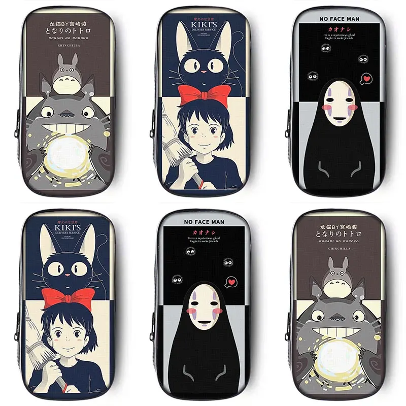

21cm X 10cm Spirited Away No Face Man Totoro Pencil Cases Kawaii Anime Large Capacity Student Canvas Stationery School Supplies