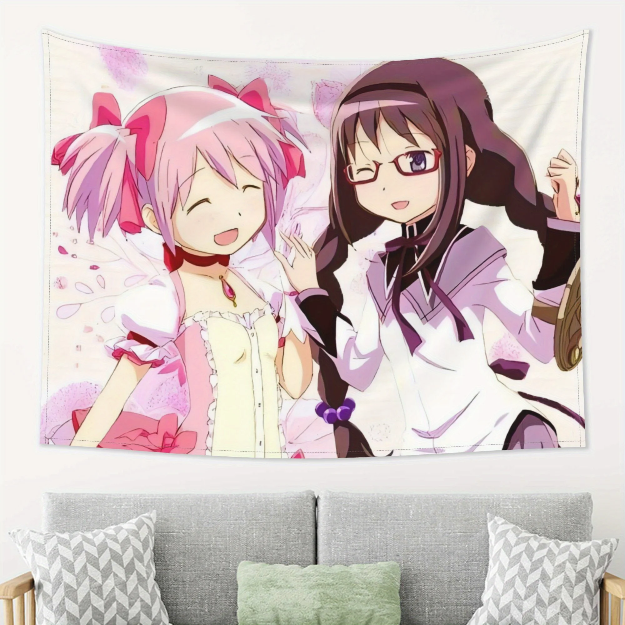 VIKAMA Puella Magi Madoka Magica Wandteppich für Schlafzimmer, Wohnheim, Anime-Wandbehang, magische Mädchen-Atmosphäre, Heimdekoration – Detail 1