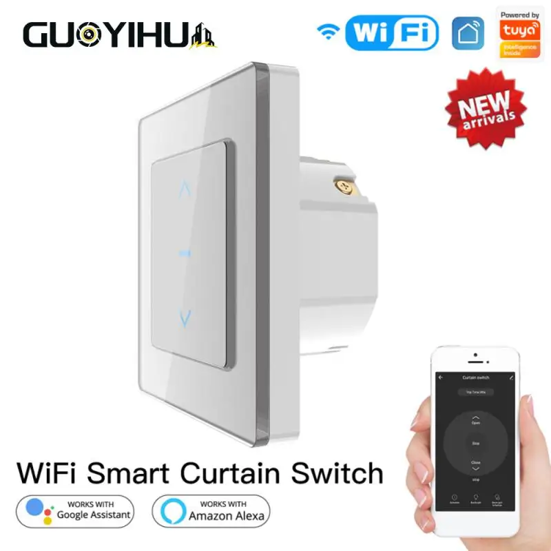 

Tuya WiFi Smart Curtain Switch EU Standard Smart Touch Curtain Panel Switch For Roller Shutter Electric Motor Google Home Alexa