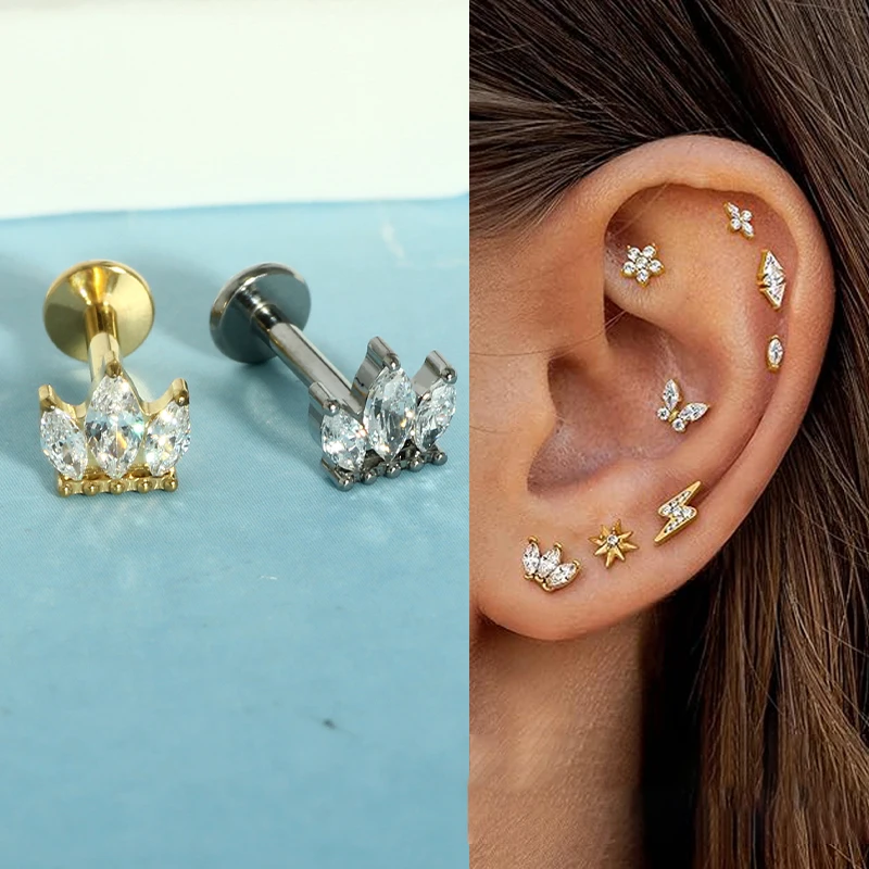 1pcs ASTM-F136 Titanium Piercing Titanio Tragus Helix Daith Lobe Flat Back Earrings Labret Daith Lip Stud Body Piercing Jewelry