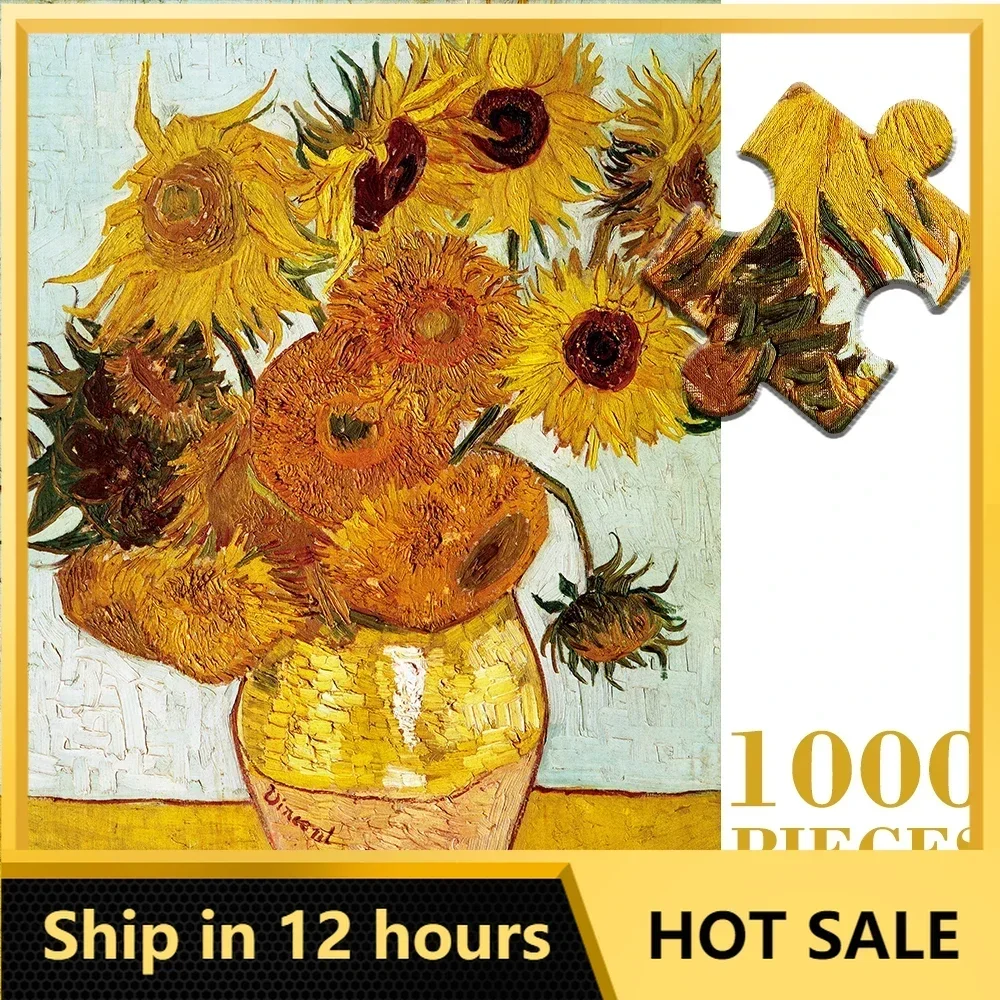 MaxRenard 50*70cm Jigsaw Puzzle 1000 Pieces World Famous Painting Van Gogh Sunflowers Art Puzzles Toys for Adults Family Games