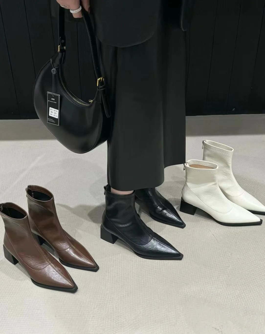 

Boots Women's Low Shoes Boots-Women Winter Footwear Ankle High Heel Rubber Autumn 2023 Leather Med Pointy Ladies Flock Fabric B