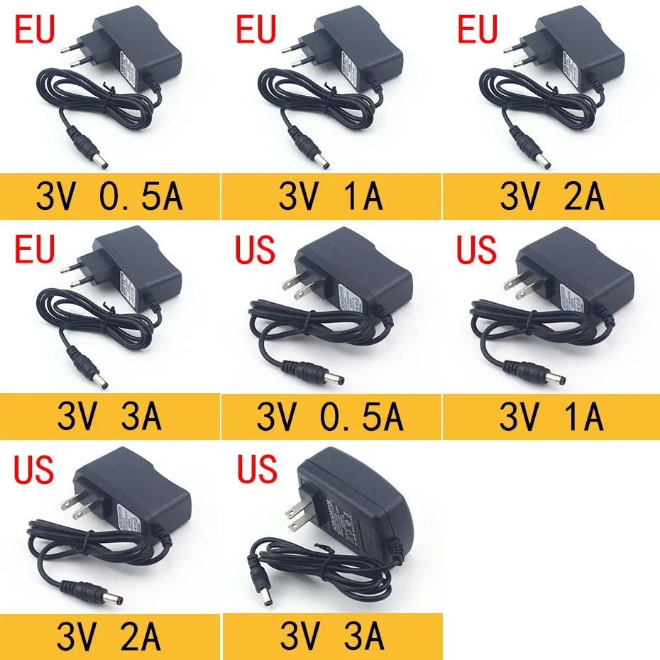 Adaptateur d'alimentation universel, chargeur EU Us pour lumière LED, AC 110-240V DC 3V 5V 6V 9V 12V 15V 24V 0.5A l'autorisation pipeline 3A 5A snap8A