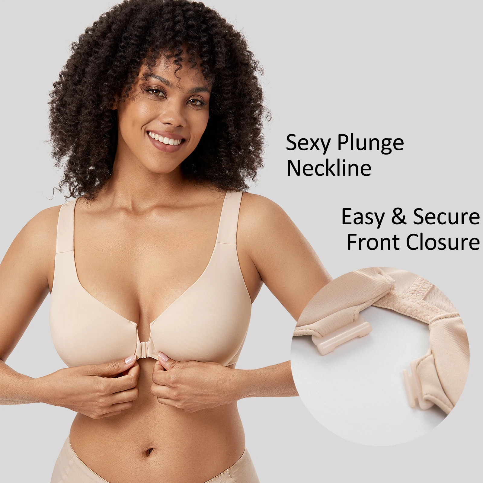 Women's Comfort Seamless Full Coverage Non-Foam Underwire Racerback Front Closure Bra Smooth Plus Size B-DD E F