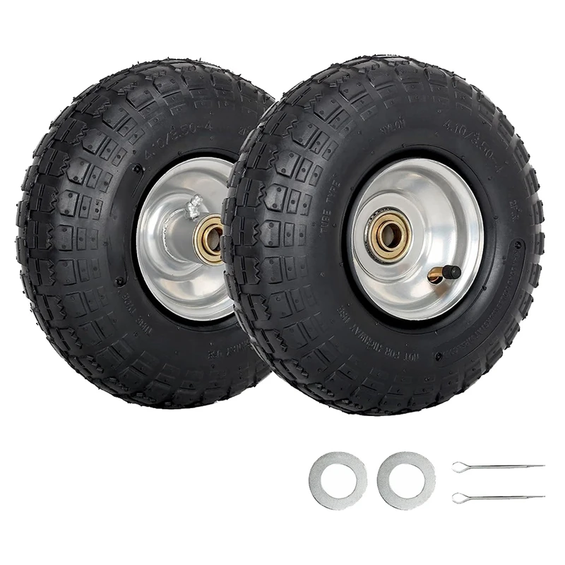 

2 Pack 10Inch Tire And Wheel 4.10/3.50-4 Pneumatic Tire With 2.25Inch Offset Hub,5/8Inch Axle Bore Hole, Sealed Bearings