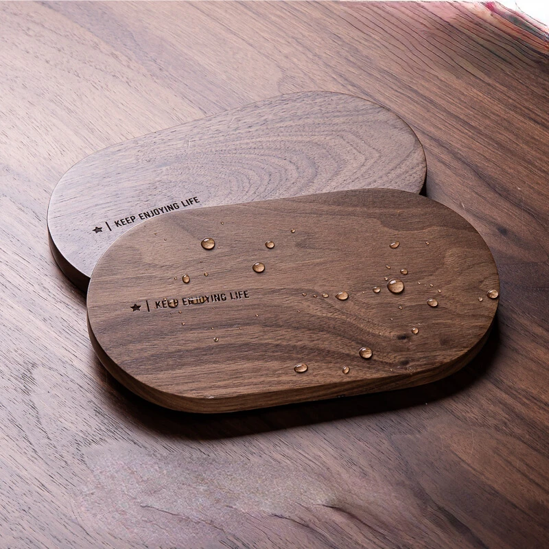 

Oblong log cup pad wood black walnut retro household solid wood coffee cup pad saucer