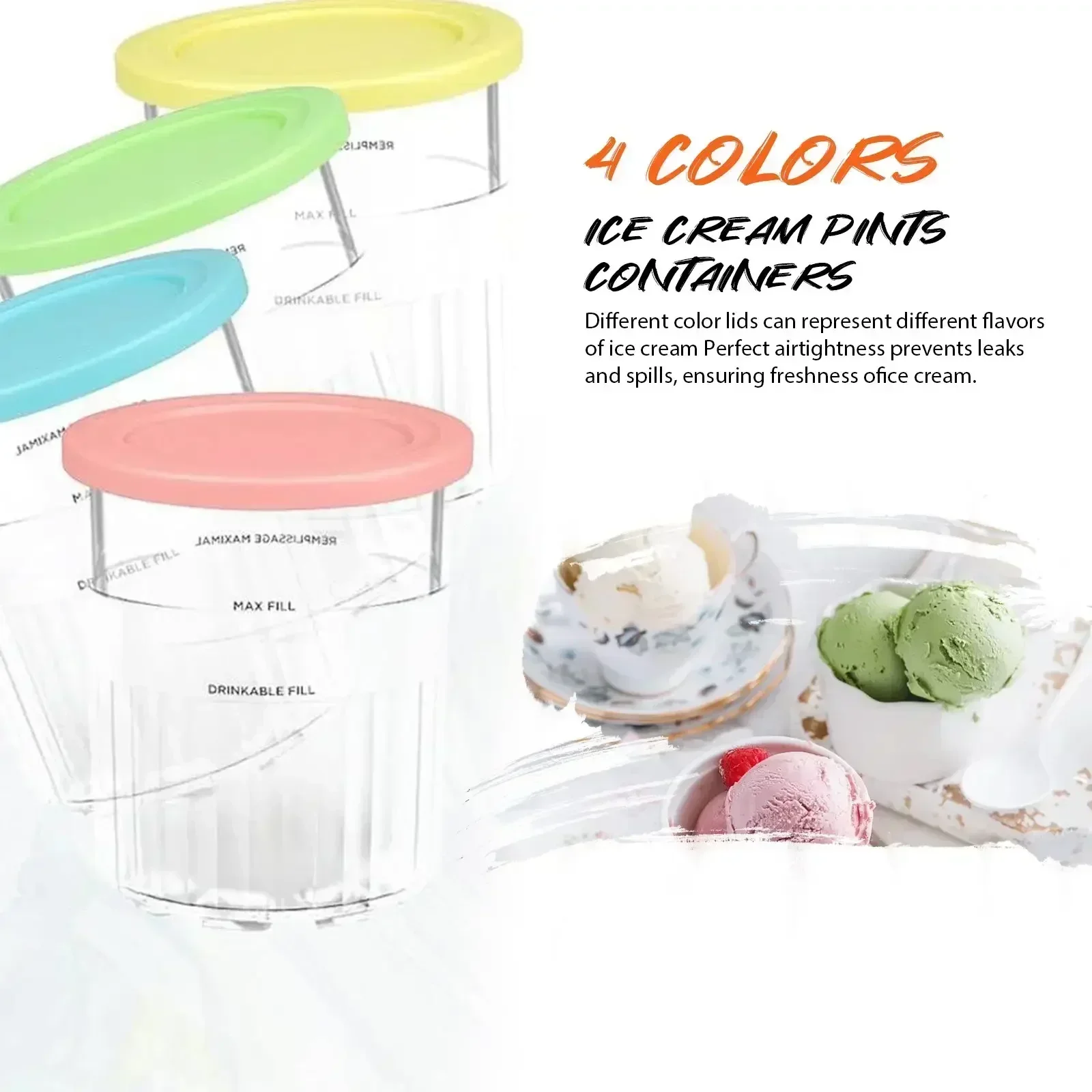 4Piece sets Creative Ice Cream PC Cup Creami Ice Cream Storage Containers With Lids and Scoop Apply to Ninja Creami NC500 NC501