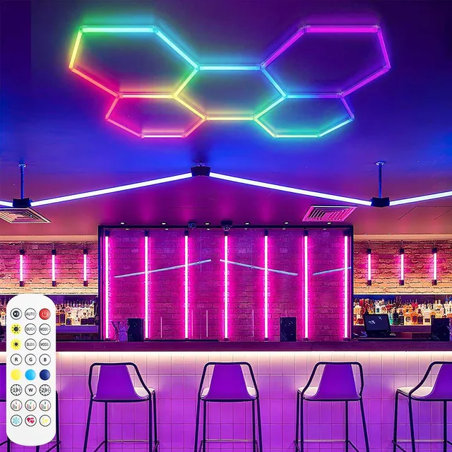 1/3/5/8 รูรังผึ้งหกเหลี่ยม LED/RGBW โรงรถเหมาะสําหรับโรงรถ, 4S Workshops,โรงยิม,บาร์ 1