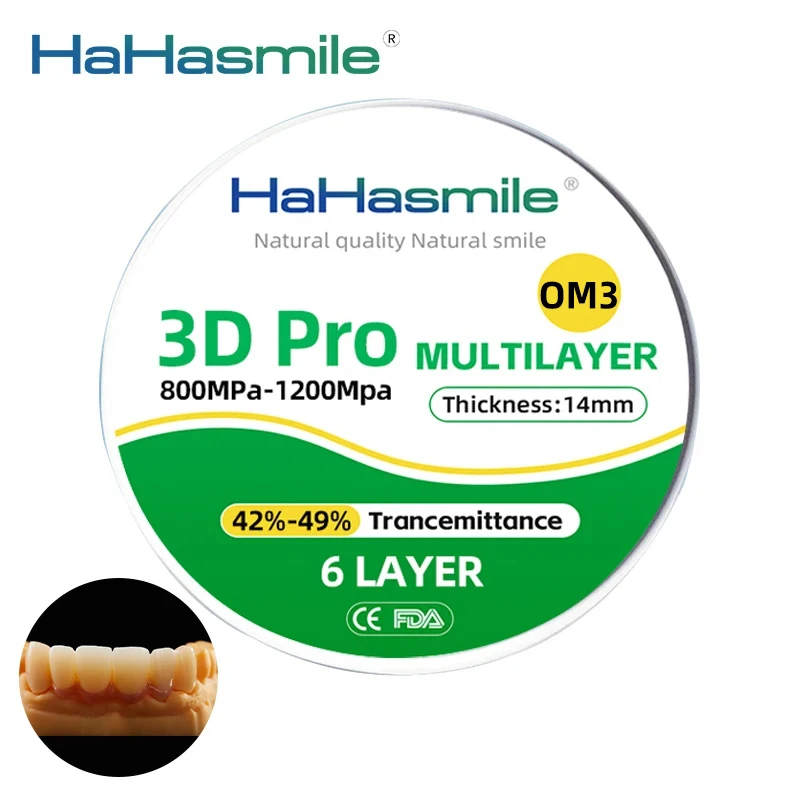 

OM3 3D PRO Zirconia Multilayer Blocks Translucence 42%-49% 6 Layers 98mm For Disc Cad Cam System for Dental Lab Use