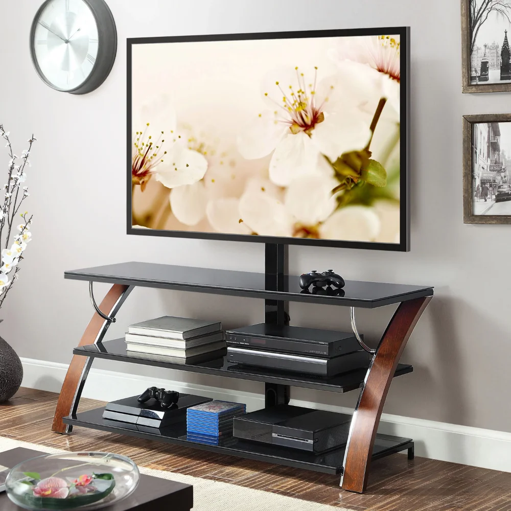 

3-in-1 Flat Panel TV Stand for TVs up to 65", Brown Cherry