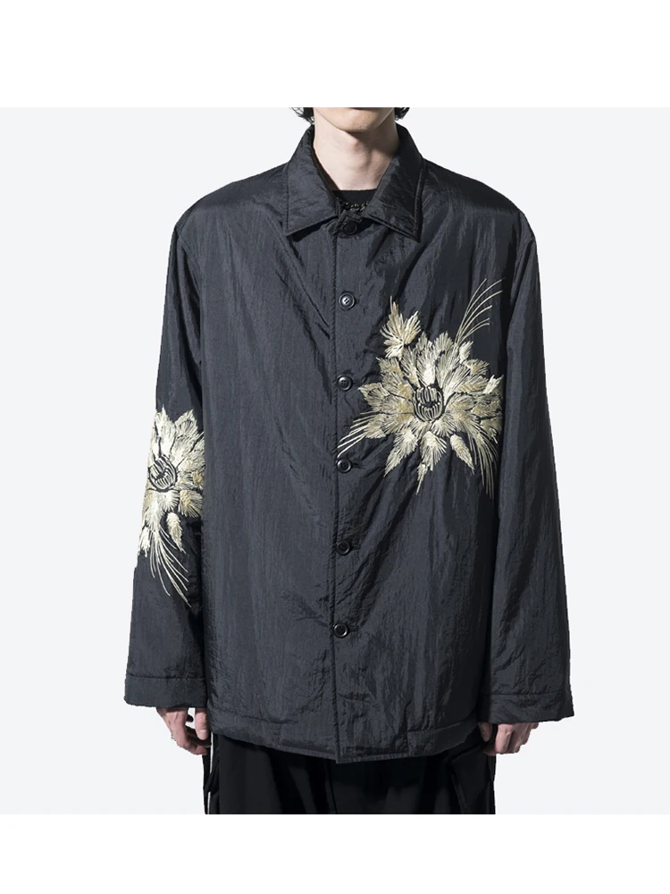 Embroidery Flower Jacket Oversized Unisex Coat YAMAMOTO-Style Men Syte Black Tops Owens Jackets For Man Loose And Comfortable