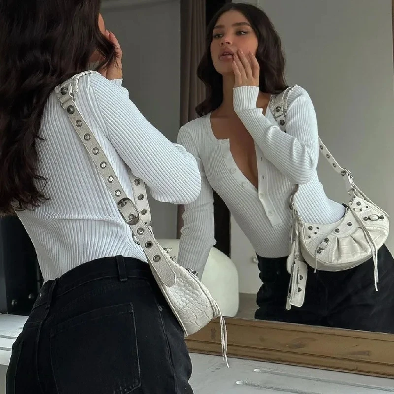 WhereMery Autumn Solid Long Sleeve Bodysuit Fantasy 2023 Button Half Cardigan Ribbed Bodices Sexy Bodycon Night Club Bodysuits