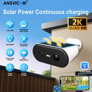 2K Solar Security Camera WIFI Wireless 2.4/5GHz DualBand Outdoor Camera IP65 Waterproof AI PIR Motion Surveillance Battery Cam 1