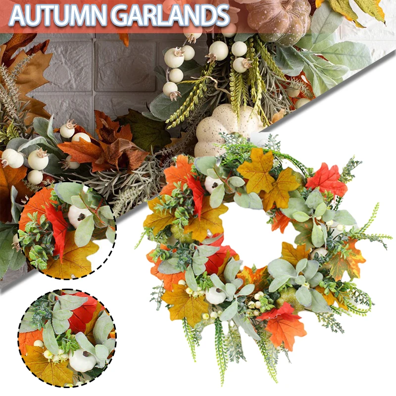 

Венок с тыквой входной дверью на День Благодарения, осень, кленовый лист, декор для вечерние, праздничные украшения для осеннего урожая