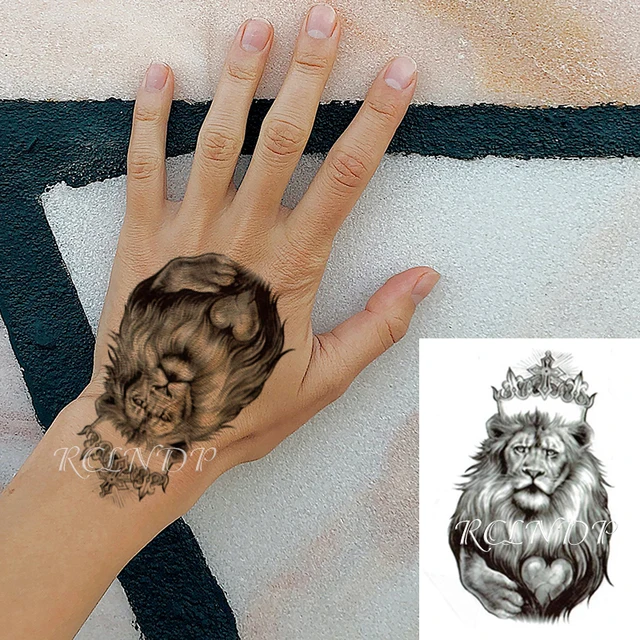 Tatouage temporaire étanche, autocollant de couronne de roi Lion, motif de croix en cœur, faux tatouage Flash, petit Art corporel pour enfants femmes hommes 2