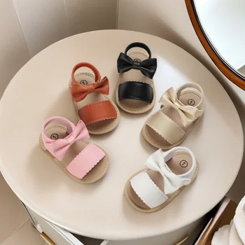 Ragazza carina 0-18M Fiocco traspirante Primo passo del bambino Sandali estivi neonato Scarpe per bambini Fondo morbido in gomma antiscivolo 1