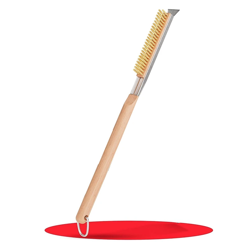 1 PCS Pizza Oven & Stone Brush With Scraper 21In-Clean Stone Between Every Bake Long, Wooden Handle