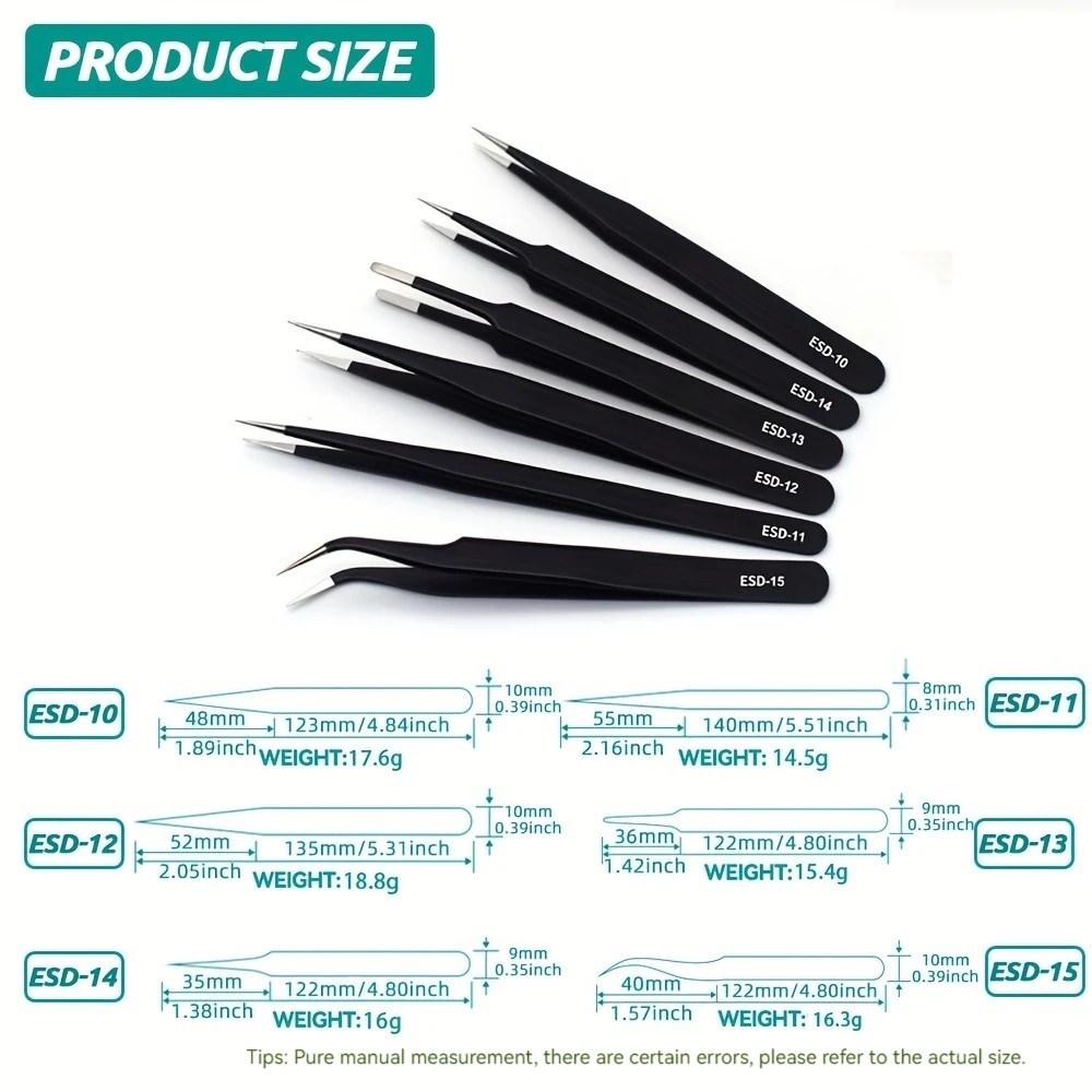 Stainless steel thick anti-static precision arc-shaped fine pointed flat head electronic components practical tweezers